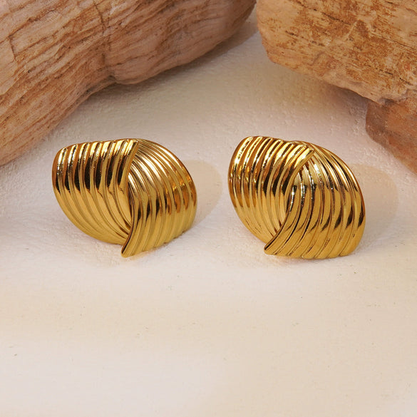 Wholesale Women's Stainless Steel Geometric Striped Cross Electroplated Earrings Light Luxury Highend