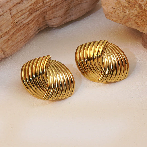 Wholesale Women's Stainless Steel Geometric Striped Cross Electroplated Earrings Light Luxury Highend