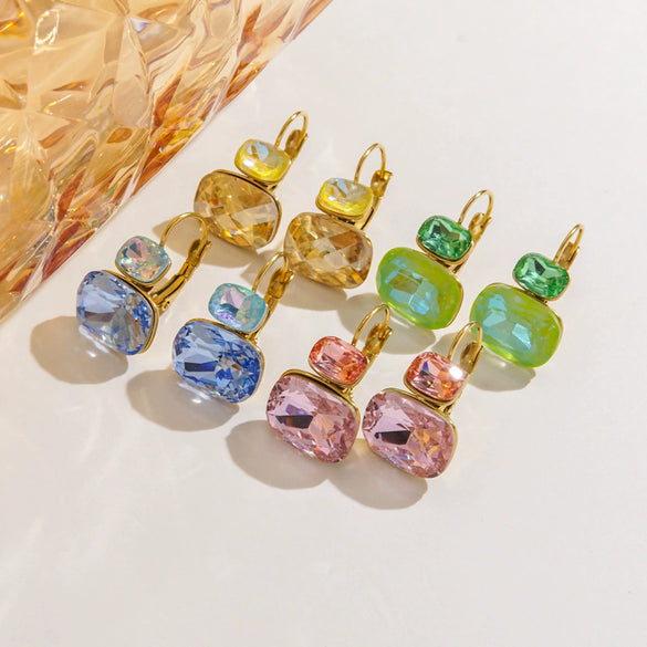 Wholesale Women's Stainless Steel Geometric Style Earrings Inlaid With Colorful Zircon And Set With Diamonds In Ins Luxury Style With Vacuum Furnace Electroplating