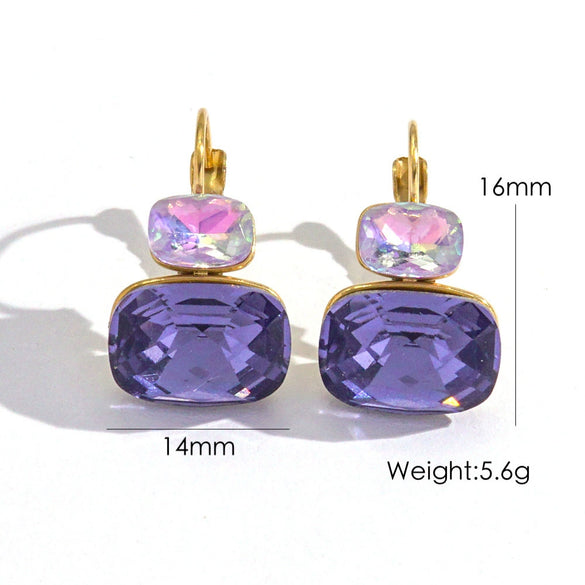 Wholesale Women's Stainless Steel Geometric Style Earrings Inlaid With Colorful Zircon And Set With Diamonds In Ins Luxury Style With Vacuum Furnace Electroplating