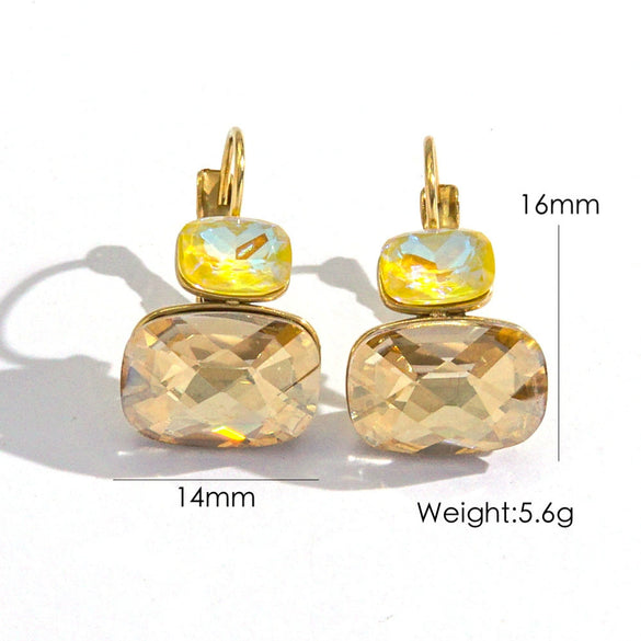 Wholesale Women's Stainless Steel Geometric Style Earrings Inlaid With Colorful Zircon And Set With Diamonds In Ins Luxury Style With Vacuum Furnace Electroplating