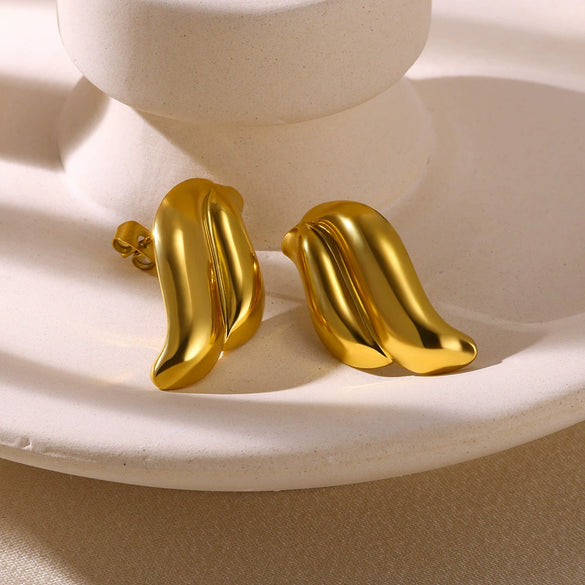 Wholesale Women's Stainless Steel Geometric Style Earrings With Wing Texture And Electroplating