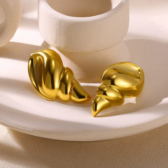 Wholesale Women's Stainless Steel Geometric Style Earrings With Wing Texture And Electroplating