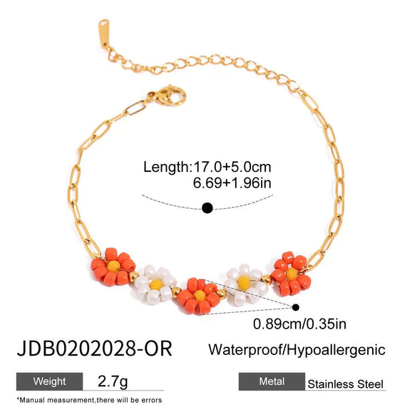 Wholesale Women's Stainless Steel Geometric Style Electroplated Flower Rice Beads Bracelet