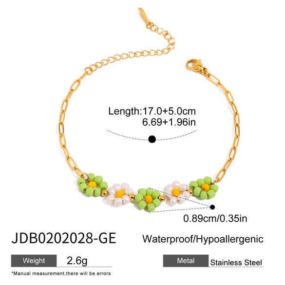 Wholesale Women's Stainless Steel Geometric Style Electroplated Flower Rice Beads Bracelet