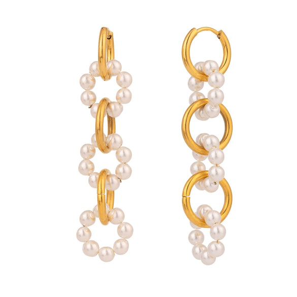Wholesale Women's Stainless Steel Geometric Style Electroplated Pearl Ring Buckle Earrings