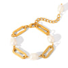Wholesale Women's Stainless Steel Geometric Style 18K Goldplated Electroplated Freshwater Pearl Bracelet