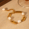 Wholesale Women's Stainless Steel Geometric Style 18K Goldplated Electroplated Freshwater Pearl Bracelet