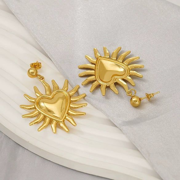 Wholesale Women's Stainless Steel Geometric Sunflower Design Water Plated Earrings Jewelry