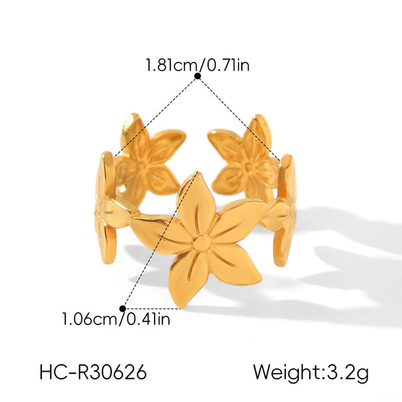 Wholesale Women's Stainless Steel Geometric Sunflower Open Ring With Electroplating