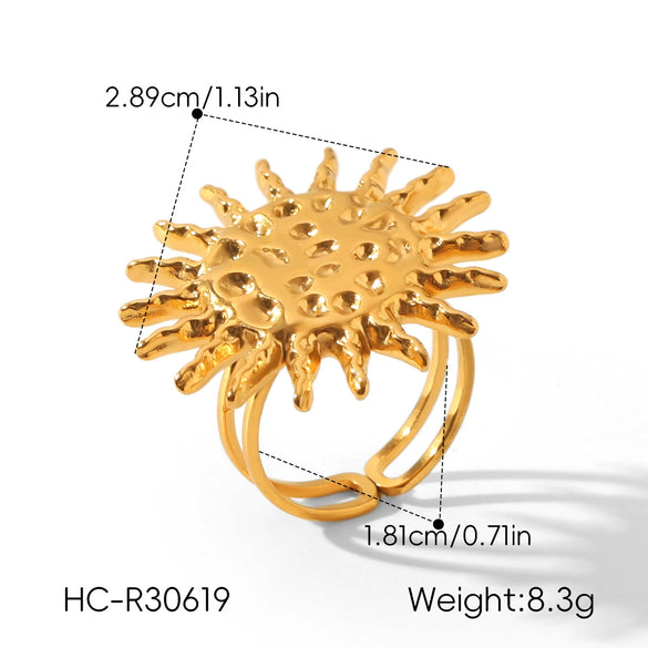 Wholesale Women's Stainless Steel Geometric Sunflower Open Ring With Electroplating