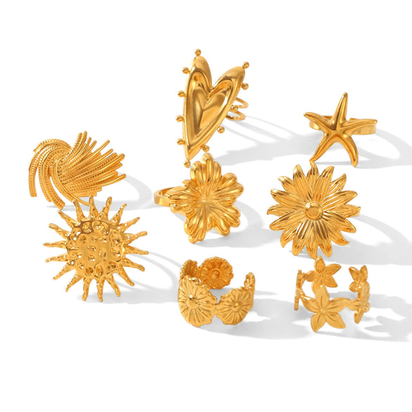 Wholesale Women's Stainless Steel Geometric Sunflower Open Ring With Electroplating
