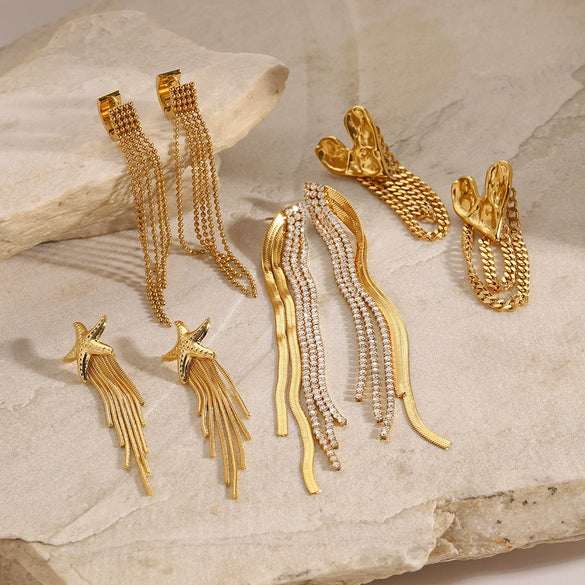 Wholesale Women's Stainless Steel Geometric Tassel Earrings With Electroplating