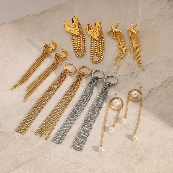 Wholesale Women's Stainless Steel Geometric Tassel Earrings With Electroplating