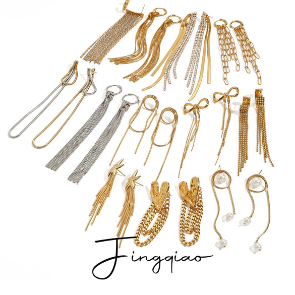 Wholesale Women's Stainless Steel Geometric Tassel Earrings With Electroplating