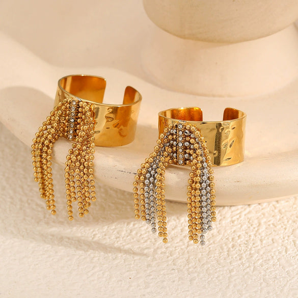 Wholesale Women's Stainless Steel Geometric Tassel Open Hammer Fashion Ring With Electroplating
