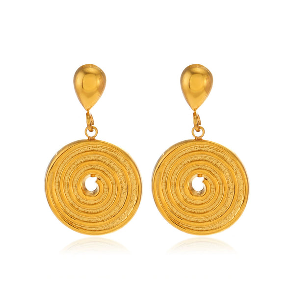 Wholesale Women's Stainless Steel Geometric Thread Round Earrings 18K Gold Plated