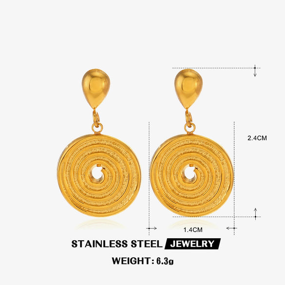 Wholesale Women's Stainless Steel Geometric Thread Round Earrings 18K Gold Plated