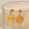 Wholesale Women's Stainless Steel Geometric Thread Round Earrings 18K Gold Plated