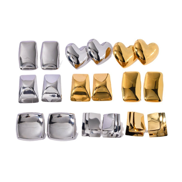 Wholesale Women's Stainless Steel Geometric Three Dimensional Square Rivet Electroplated Earrings