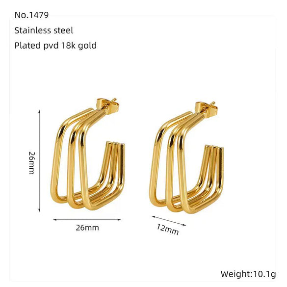 Wholesale Women's Stainless Steel Geometric Three Layer Electroplated Fashion Earrings