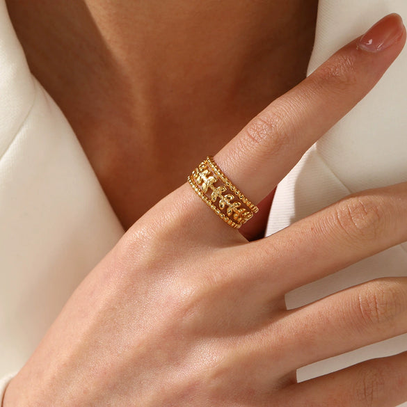 Wholesale Women's Stainless Steel Geometric Three Layer Opening Adjustable Ring 18K Gold Plated