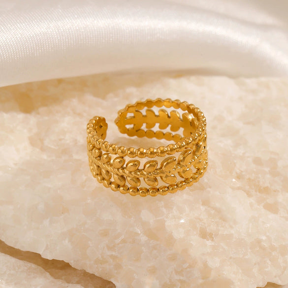 Wholesale Women's Stainless Steel Geometric Three Layer Opening Adjustable Ring 18K Gold Plated
