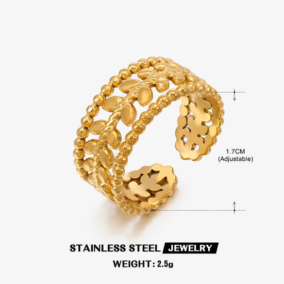 Wholesale Women's Stainless Steel Geometric Three Layer Opening Adjustable Ring 18K Gold Plated
