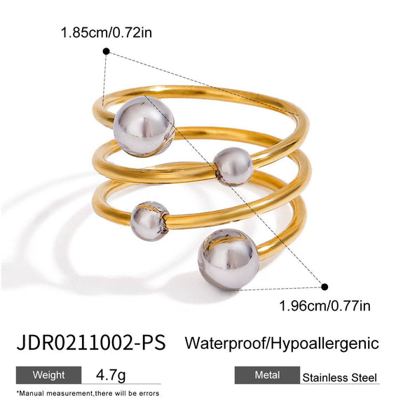 Wholesale Women's Stainless Steel Geometric Three Layer Opening Adjustable Ring With Gold And Silver Color Matching And Set With Pearls