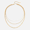 Wholesale Women's Stainless Steel Geometric Three Layer Pearl Chain Necklace With Electroplating French Classic Style