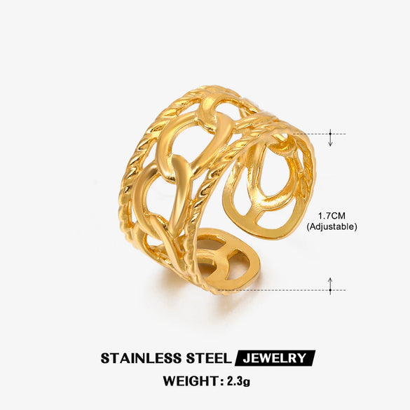 Wholesale Women's Stainless Steel Geometric Three Layer Ring Jewelry With Real Gold Plating