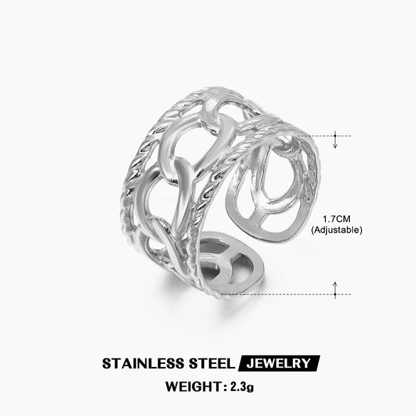 Wholesale Women's Stainless Steel Geometric Three Layer Ring Jewelry With Real Gold Plating