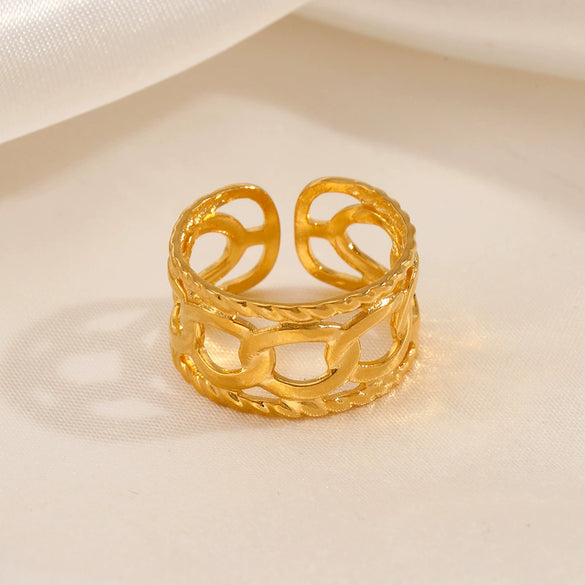 Wholesale Women's Stainless Steel Geometric Three Layer Ring Jewelry With Real Gold Plating