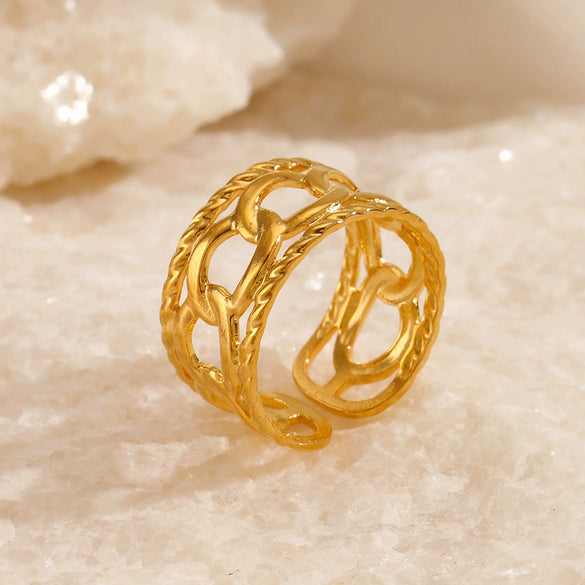 Wholesale Women's Stainless Steel Geometric Three Layer Ring Jewelry With Real Gold Plating