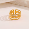 Wholesale Women's Stainless Steel Geometric Three Layer Ring With Real Gold Plating Jewelry