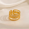 Wholesale Women's Stainless Steel Geometric Three Layer Ring With Real Gold Plating Jewelry