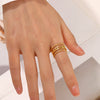 Wholesale Women's Stainless Steel Geometric Three Layer Ring With Real Gold Plating Jewelry