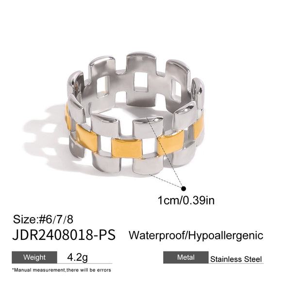 Wholesale Women's Stainless Steel Geometric Three Layer Square Hollow Ring Electroplated Fashion Jewelry