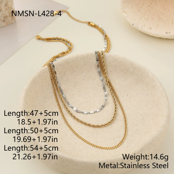 Wholesale Women's Stainless Steel Geometric Threelayer Stacked Paperclip Necklace With Electroplating Design