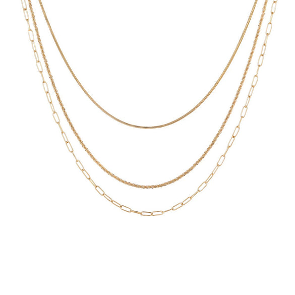 Wholesale Women's Stainless Steel Geometric Threelayer Stacked Paperclip Necklace With Electroplating Design