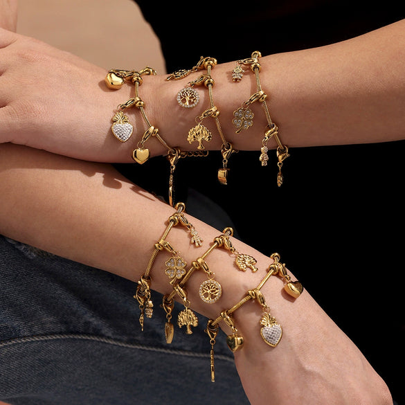 Wholesale Women's 316L Stainless Steel Geometric Tree Of Life Inlaid Zircon Electroplated Bracelet