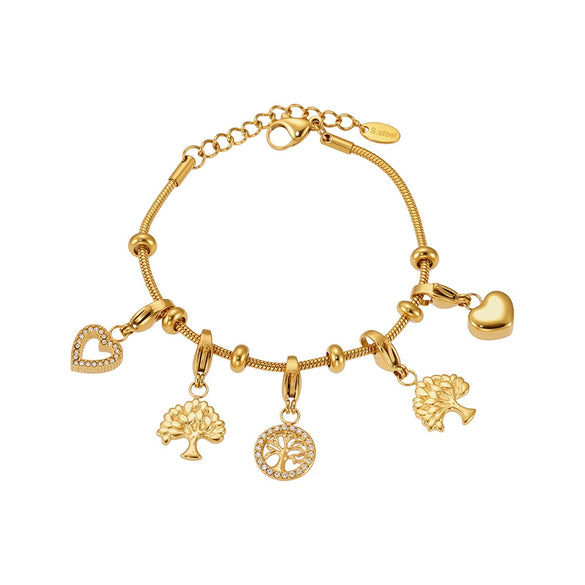 Wholesale Women's 316L Stainless Steel Geometric Tree Of Life Inlaid Zircon Electroplated Bracelet