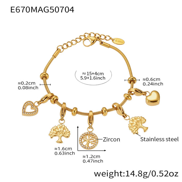 Wholesale Women's 316L Stainless Steel Geometric Tree Of Life Inlaid Zircon Electroplated Bracelet