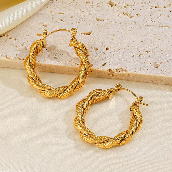 Wholesale Women's Stainless Steel Geometric Twist Earrings With 18K Gold Plated Electroplated Titanium Steel Ear Buckle