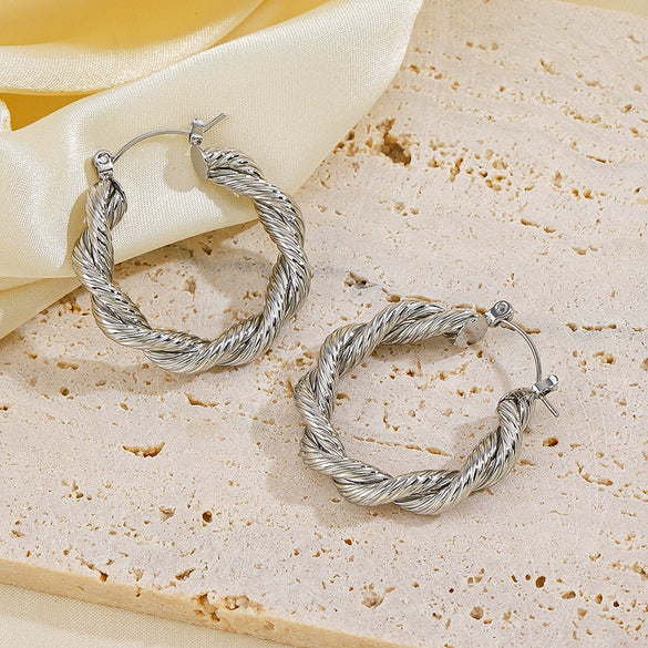 Wholesale Women's Stainless Steel Geometric Twist Earrings With 18K Gold Plated Electroplated Titanium Steel Ear Buckle