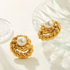 Wholesale Women's Stainless Steel Geometric Twist Pearl Earrings With Electroplating Treatment