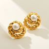 Wholesale Women's Stainless Steel Geometric Twist Pearl Earrings With Electroplating Treatment