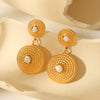 Wholesale Women's Stainless Steel Geometric Twist Spiral Earrings Inlaid With Pearl Electroplated Light Luxury Elegant