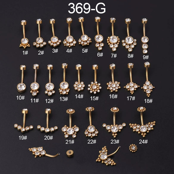 Wholesale Women's Stainless Steel Geometric Umbilical Ring Jewelry With Goldplated Artificial Gemstones And Semiprecious Stones Electroplating
