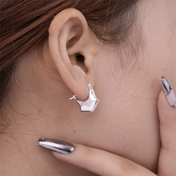 Wholesale Women's Stainless Steel Geometric Ushaped Hollow Exaggerated Simple Silver Glossy Electroplated Earrings
